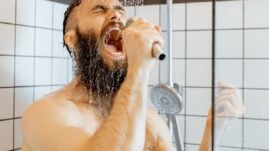 Person with diabetes showering