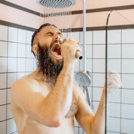 Person with diabetes showering
